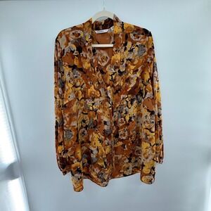 Isaac Mizrahi Live Abstract Floral Blouse Plus Size 2X Long Sleeve QVC Top